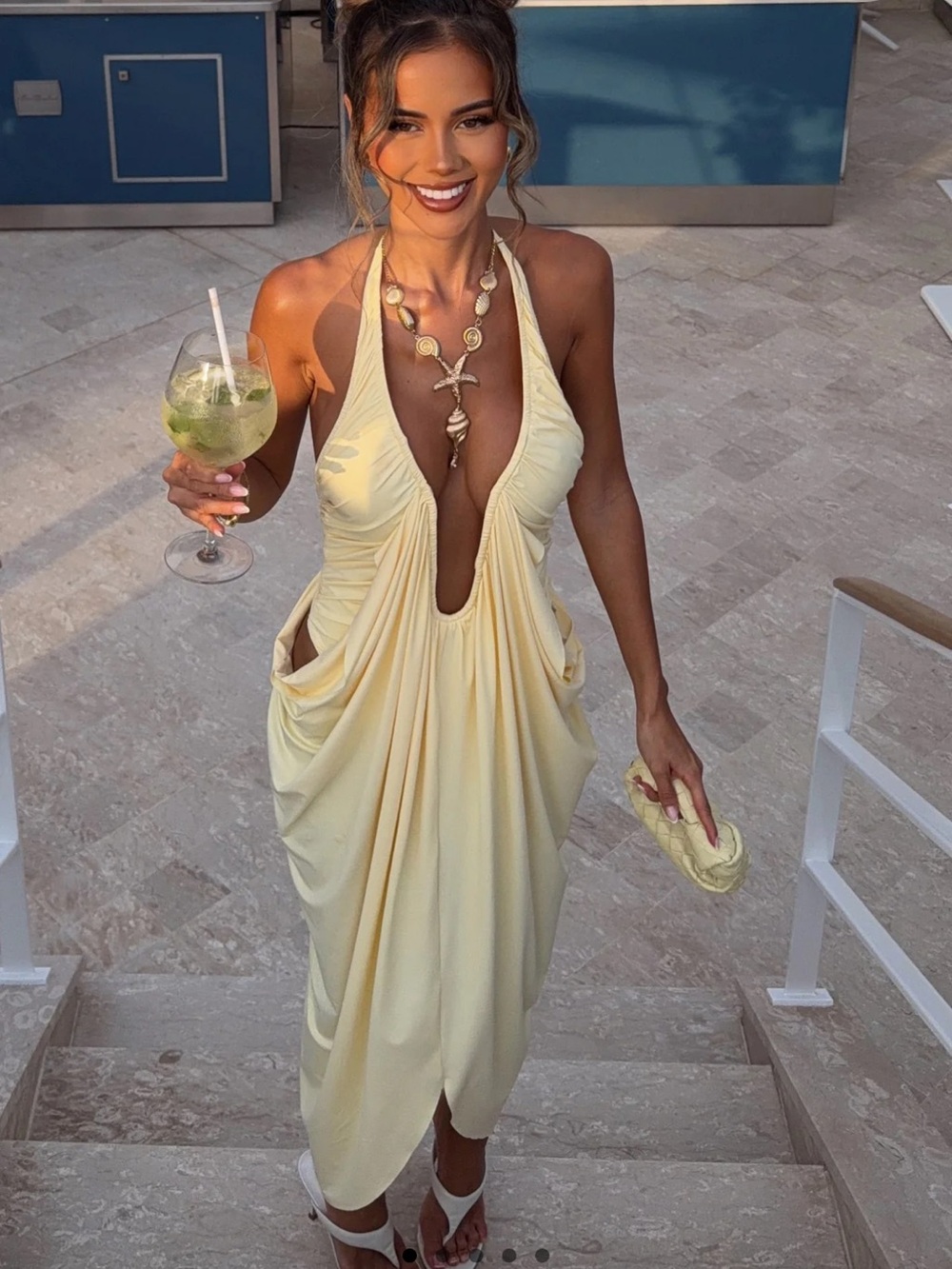 White Fox Boutique Pale Yellow Halter Midi Dress